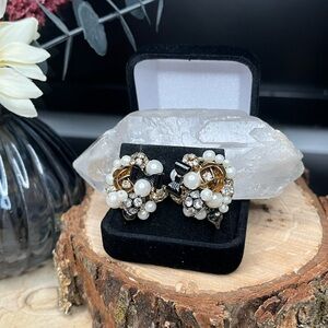 Betsey Johnson Gold and Silver Pearl Cluster Post Back Earrings